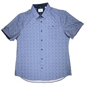 7 Diamonds Shirt Blue Pattern 4 Way Stretch Performance Short Sleeve Men's Large